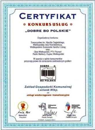 certyfikat "DOBRE BO POLSKIE"